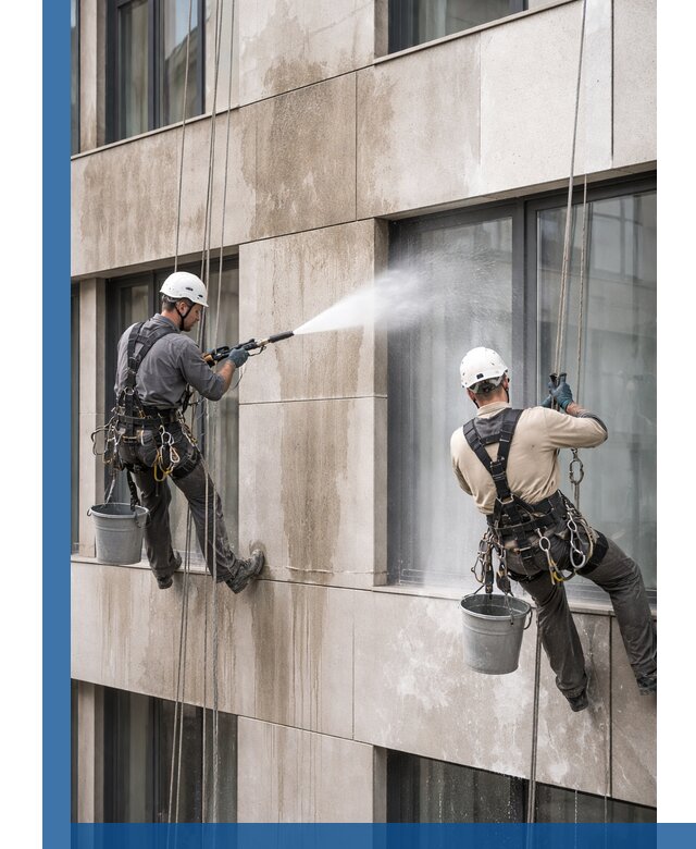 Послестроительная мойка фасада промышленным альпинизмом в Чистополе