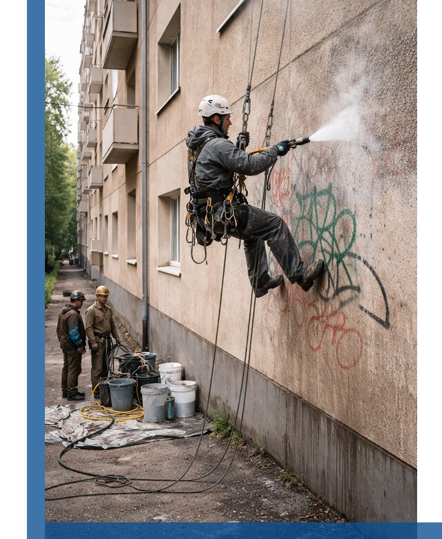 Удаление граффити с фасада в Чистополе без следов и повреждений