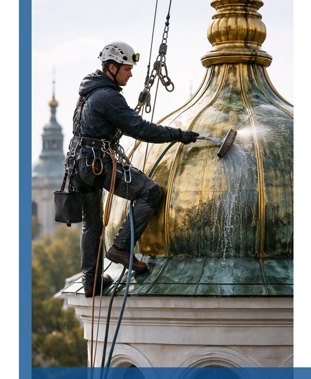Профессиональная мойка куполов и шпилей высотными альпинистами в Чистополе