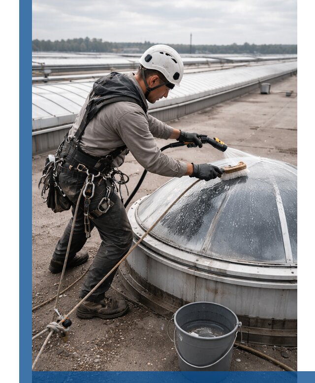 Мойка зенитных фонарей на кровле для промышленных объектов в Чистополе