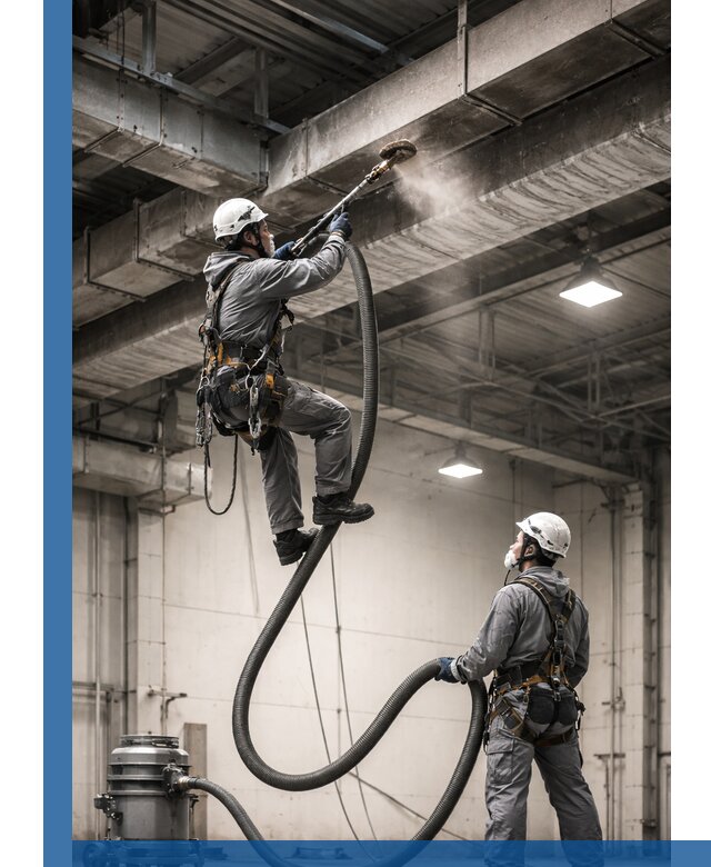 Обеспыливание потолочных конструкций в Чистополе промышленным альпинизмом