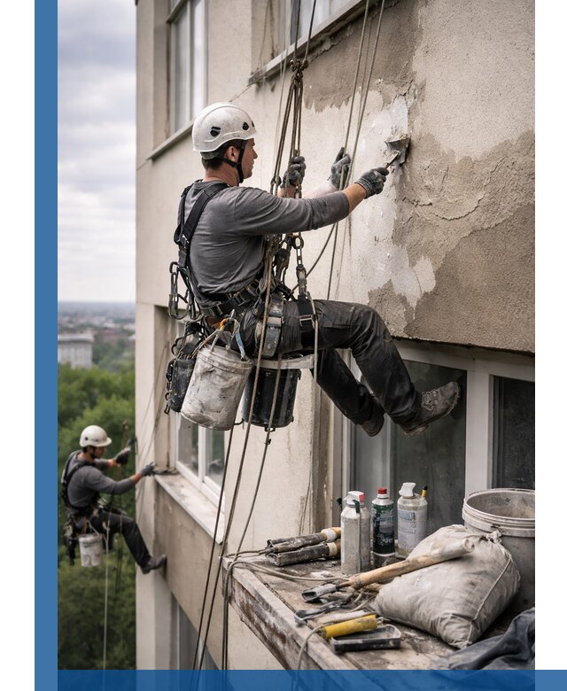 Косметический ремонт фасада зданий в Чистополе промышленными альпинистами