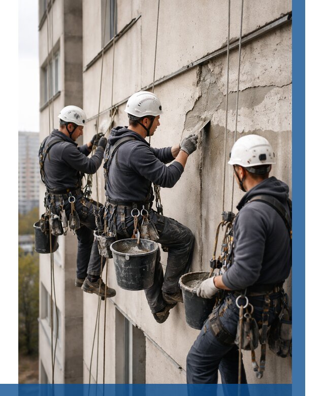 Ремонт бетонных элементов фасада в Чистополе от 2560 р. | ВЫСОТНИК-Чст