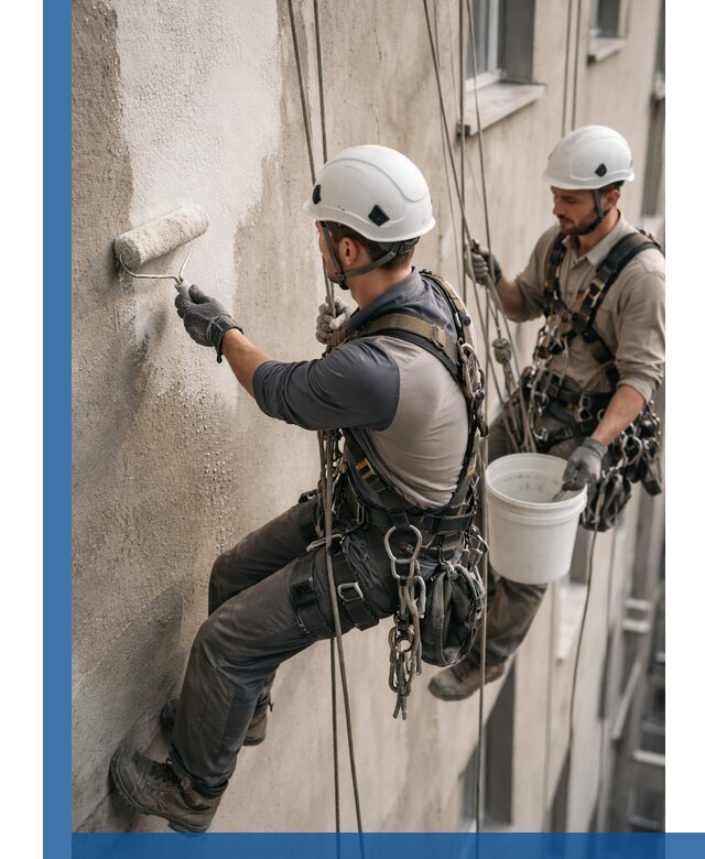 Грунтовка фасада на высоте в Чистополе промышленными альпинистами