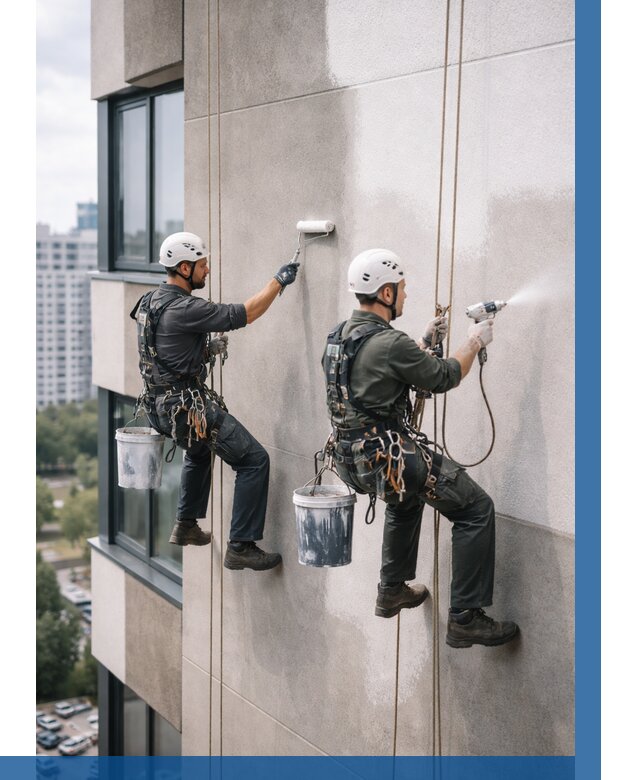 Покраска фасада альпинистами в Чистополе от 307 р. | ВЫСОТНИК-Чст