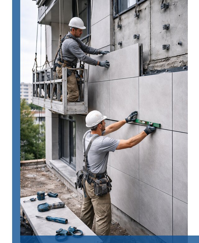 Монтаж керамогранита на фасад в Чистополе под ключ с гарантией качества