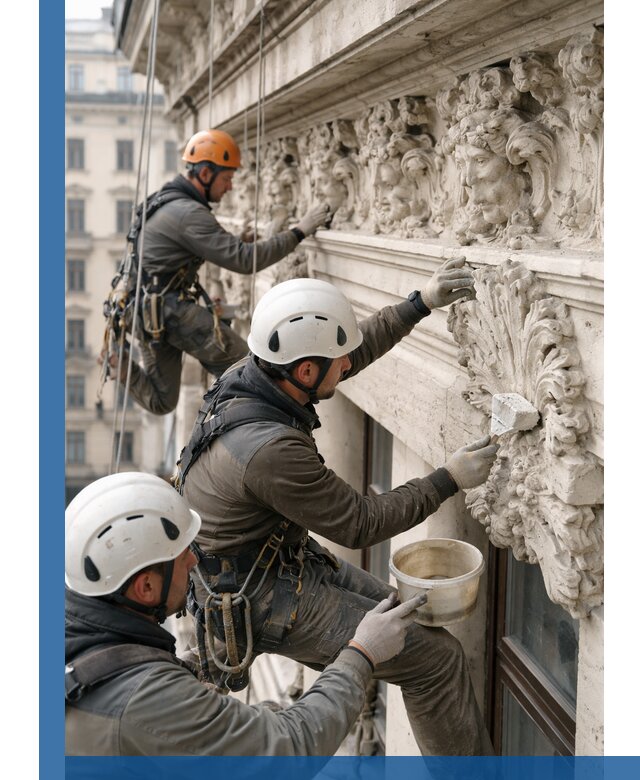 Реставрация фасадной лепнины с высотными работами в Чистополе