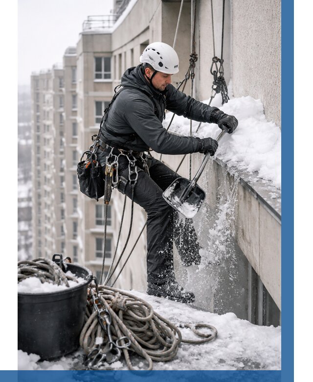 Очистка карнизов от снега в Чистополе от 307 р. | ВЫСОТНИК-Чст