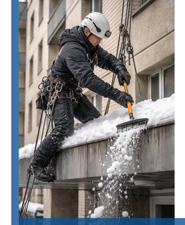 Очистка козырьков от снега в Чистополе круглогодично безопасно