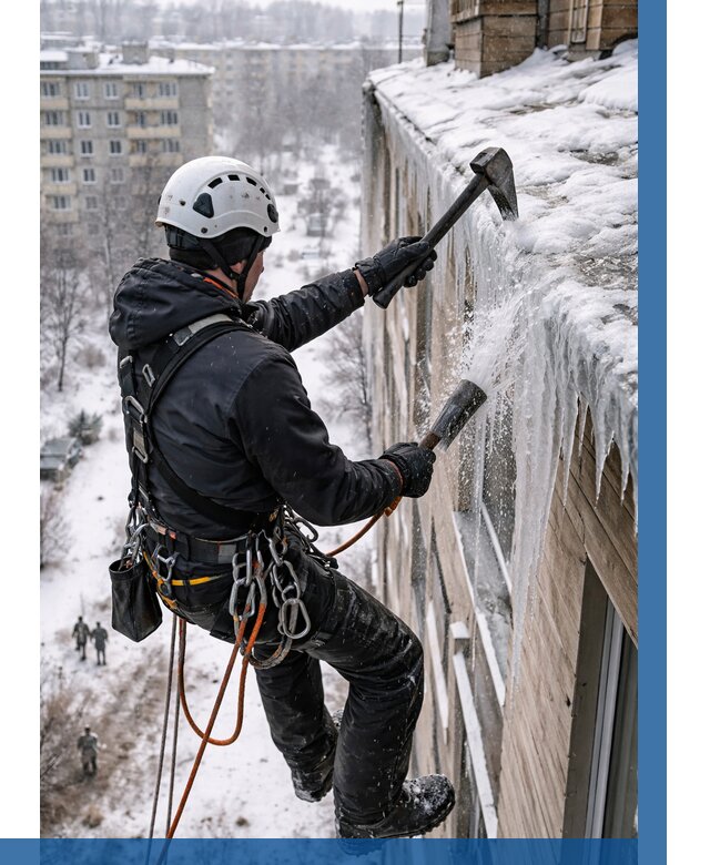 Сбивание сосулек с крыши в Чистополе по цене от 4608 р. | ВЫСОТНИК-Чст