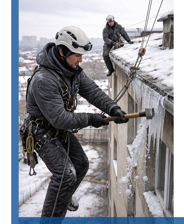 Сбивание и удаление сосулек с крыши в Чистополе безопасно