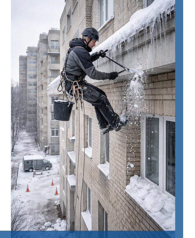 Удаление наледи с карнизов в Чистополе от 358 р. | ВЫСОТНИК-Чст