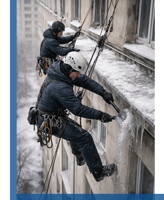 Удаление наледи и сосулек с карнизов в Чистополе профессионально