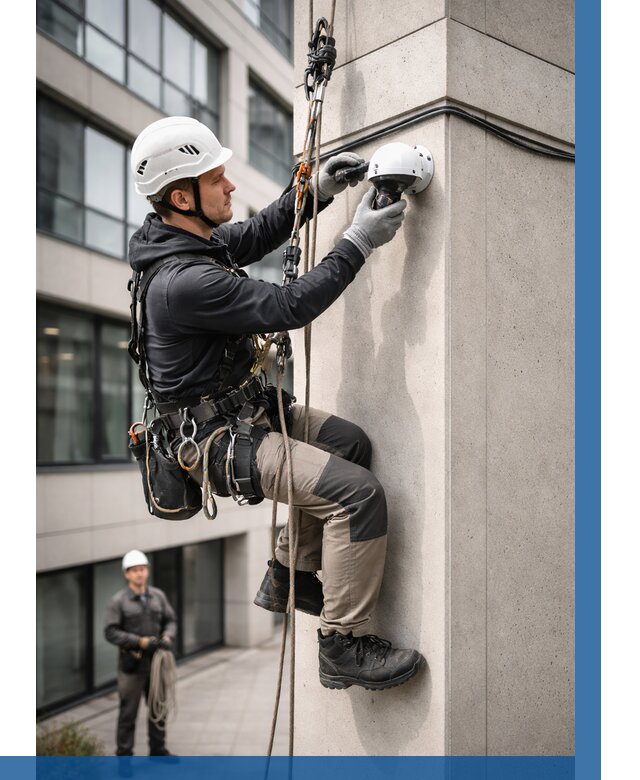 Монтаж камер видеонаблюдения на фасаде в Чистополе от 8703 р.-ВЫСОТНИК-Чст