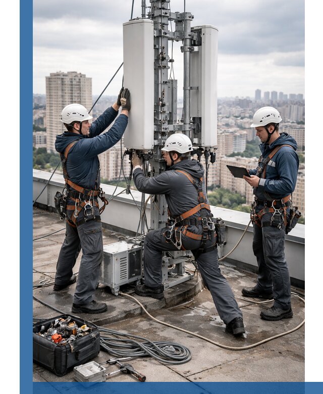 Монтаж антенн связи на крыше в Чистополе с вводом в эксплуатацию