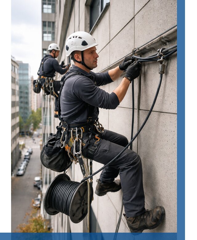 Прокладка кабеля по фасаду в Чистополе от 358 р. | ВЫСОТНИК-Чст