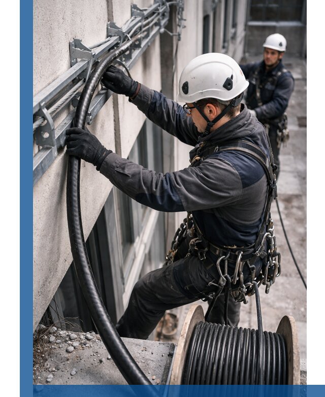 Протяжка кабеля питания на высоте в Чистополе с гарантией безопасности и качества