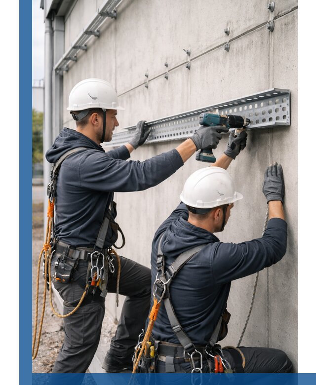 Монтаж кабельных лотков на фасаде зданий в Чистополе с гарантией