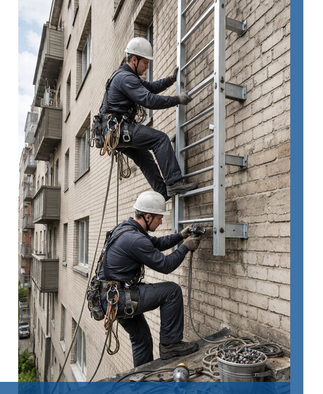 Монтаж пожарной лестницы в Чистополе от 25598 р заказать у ВЫСОТНИК-Чст