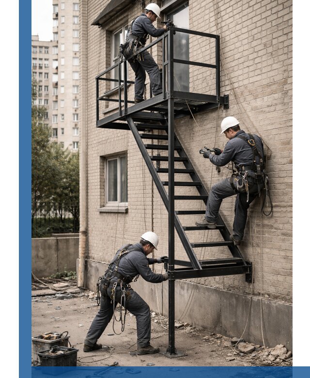 Монтаж пожарной лестницы в Чистополе, установка и крепление