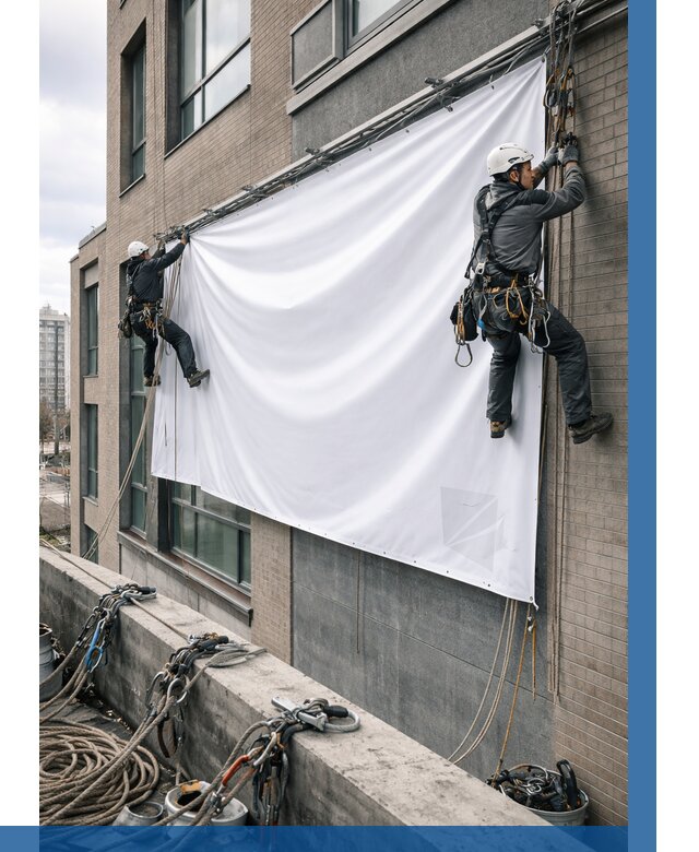 Монтаж баннеров на фасаде в Чистополе от 666 р. заказать ВЫСОТНИК-Чст