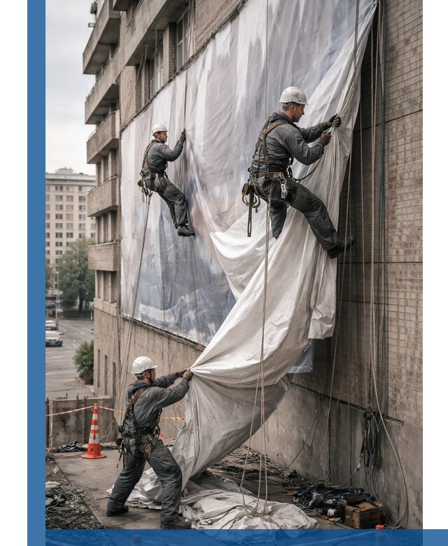 Демонтаж баннеров с фасада в Чистополе оперативно и безопасно