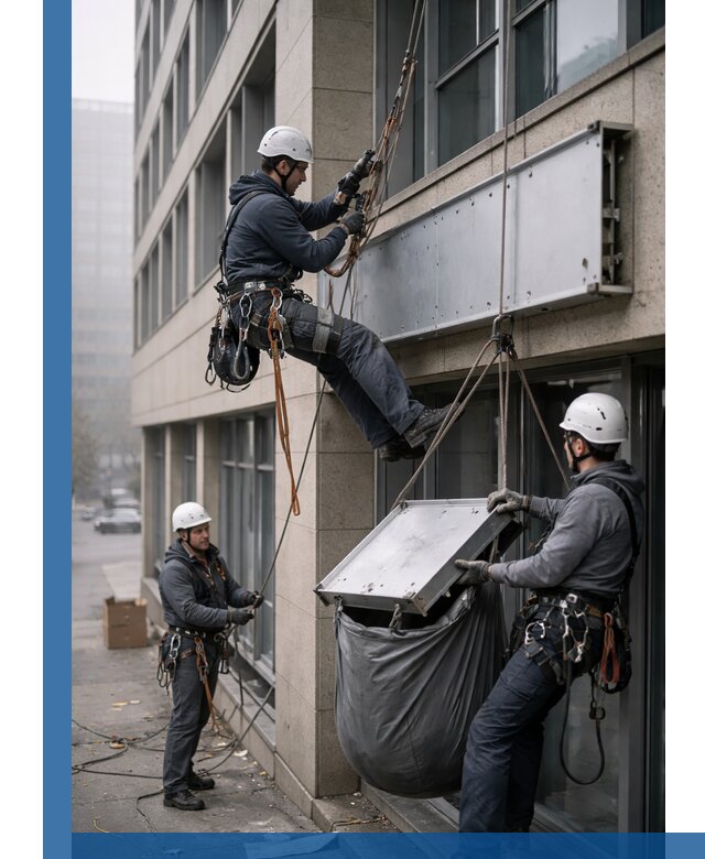 Демонтаж рекламной вывески с высотными работами в Чистополе