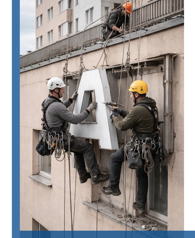 Ремонт и восстановление наружных вывесок на высоте в Чистополе