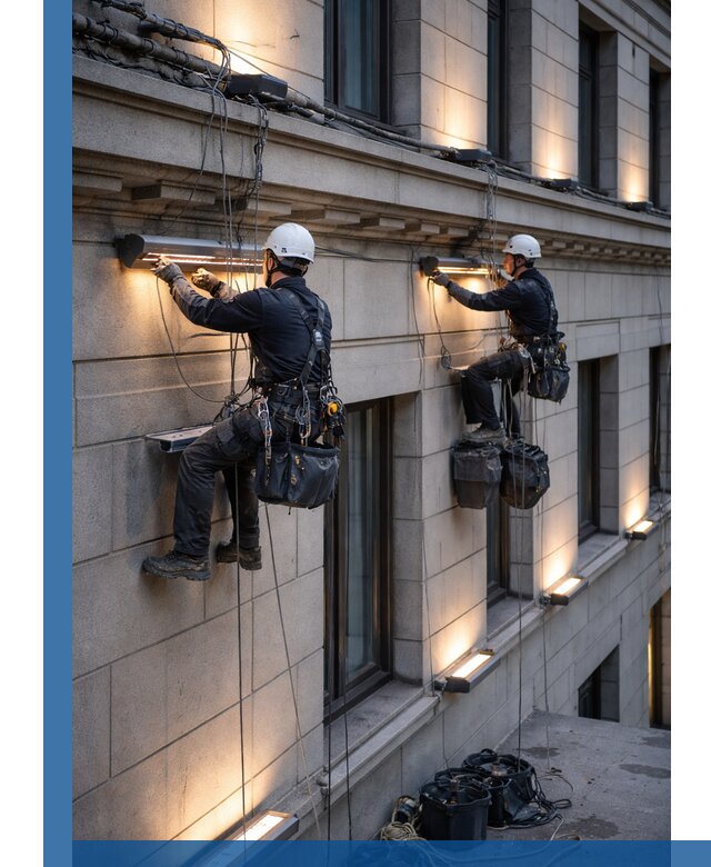 Монтаж архитектурной подсветки фасадов зданий в Чистополе