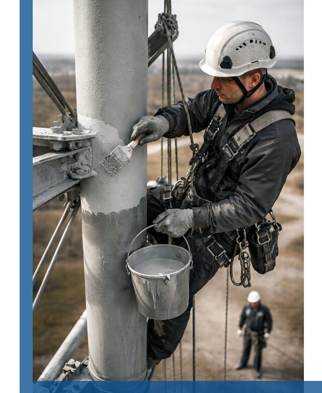 Покраска мачт связи в Чистополе промышленными альпинистами