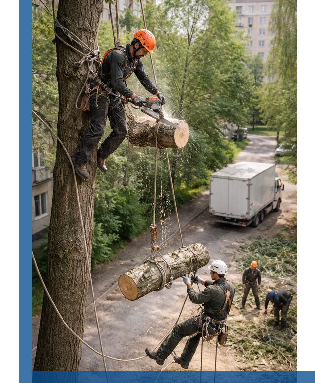 Спил деревьев альпинистами в Чистополе, безопасно и без повреждений